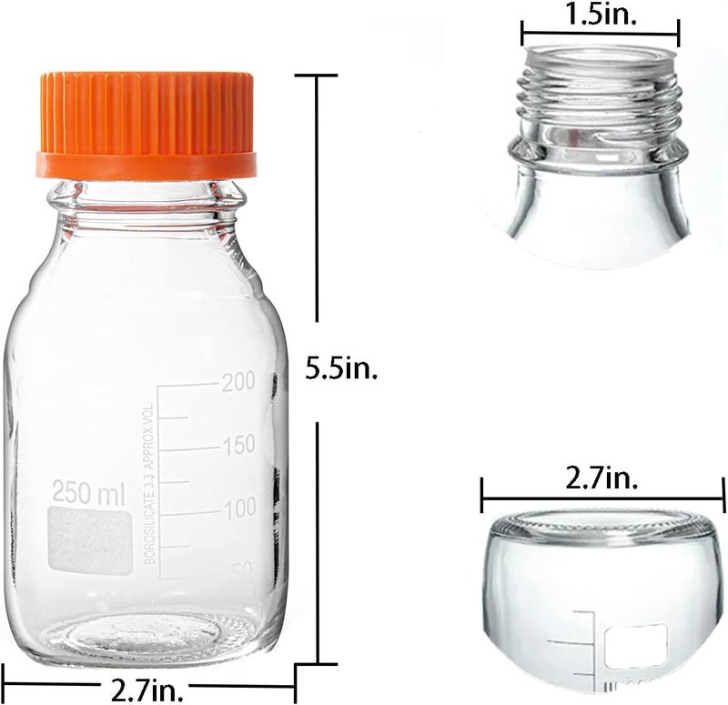 BKMAMLAB 250ml Round Media Storage Bottles with GL45 Screw Cap Borosilicate Glass Maximum temperature 249.8°F Pack of 3 - Image 2
